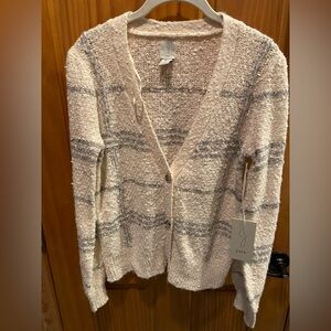 New Joie Cream/Gray Check V-Neck Button Front Cardigan Women's Size S